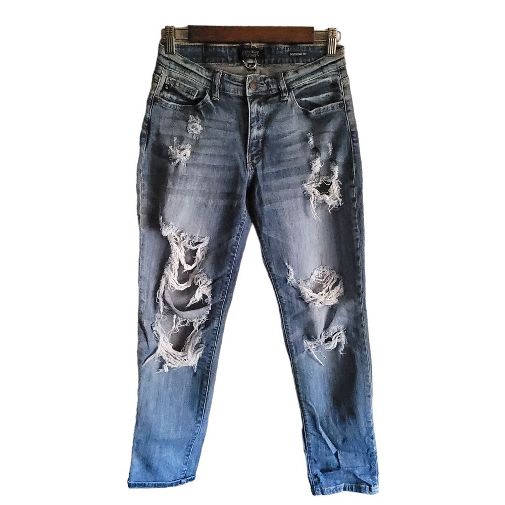 Judy Blue Boyfriend Fit Jeans Destressed Light Wash Pockets Size 5/27